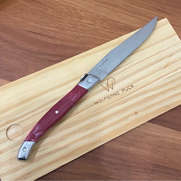 6pcs. WOLFGANG PUCK 4.5” Stainless Steel Steak Knife Set Wood Storage Box Red - Picture 12 of 13